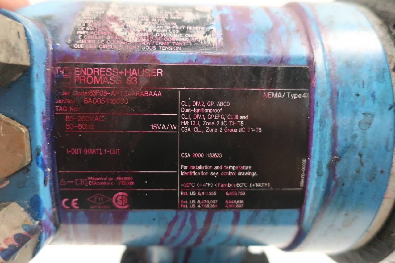 Endress Hauser 83f08 Aftsaarabaaa Promass 83f Mass Flow Meter 1in