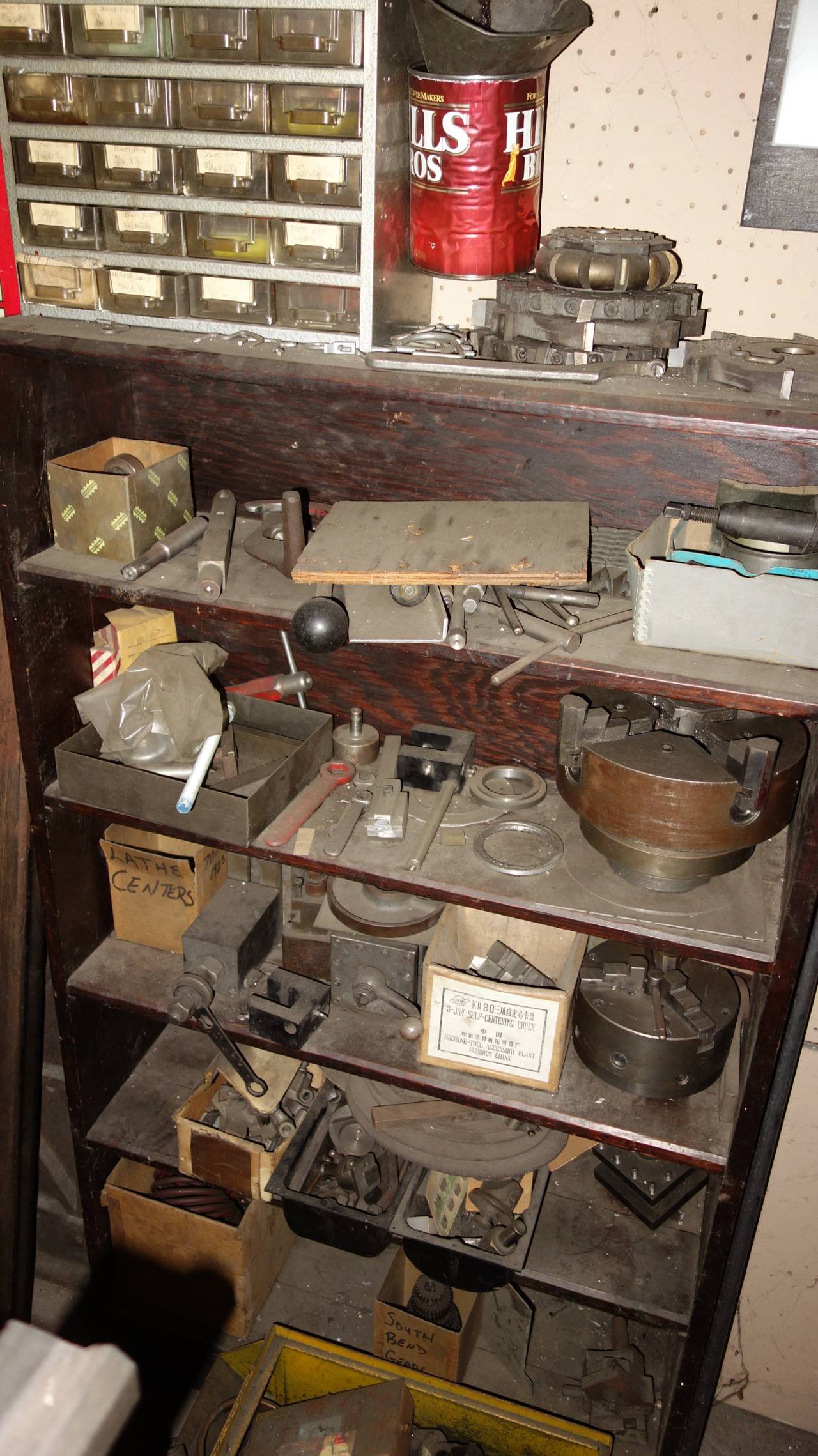 Cabinet With Contents Assorted Metalworking Lathe Tools Chucks